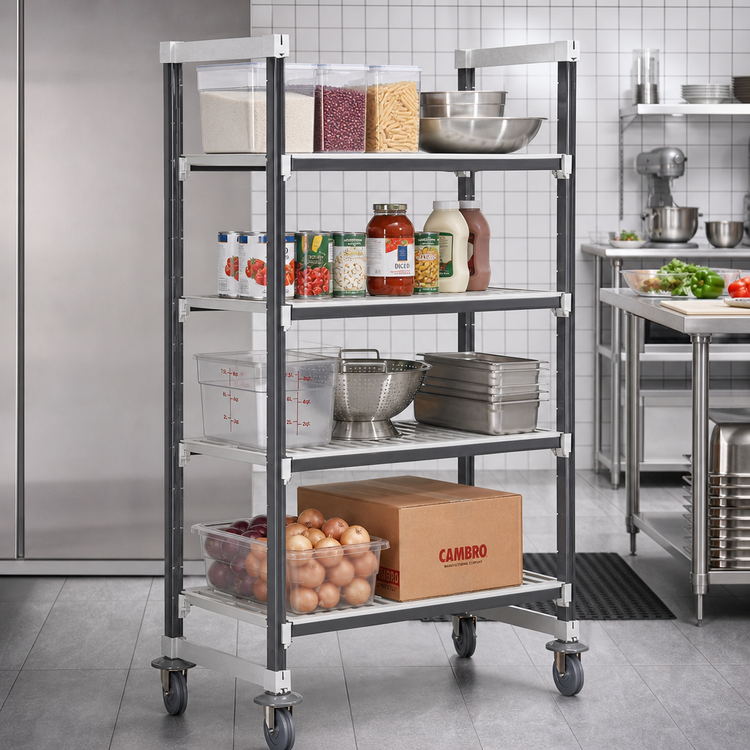 Product image #2 for Cambro Camshelving Elements XTRA 4-Tier Vented High-Density Mobile Starter Unit, 21 x 54 x 70-1/4 Inches, Speckled Gray
