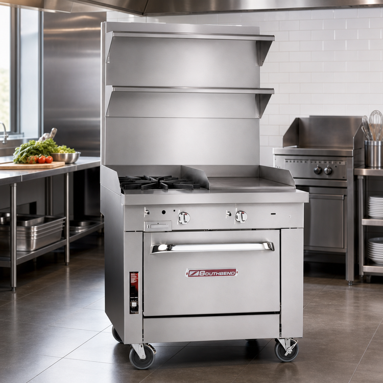 Product image #2 for Southbend Platinum 36-Inch Heavy Duty Gas Range with 2 Open Burners, 24-Inch Thermostatic Griddle and Cabinet Base