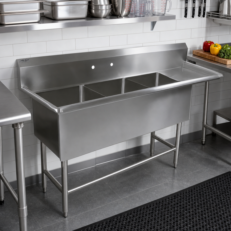 Product image #2 for John Boos Pro-Bowl 3-Compartment Sink with Right-Hand Drainboard, 20-inch x 20-inch x 12-inch Bowls