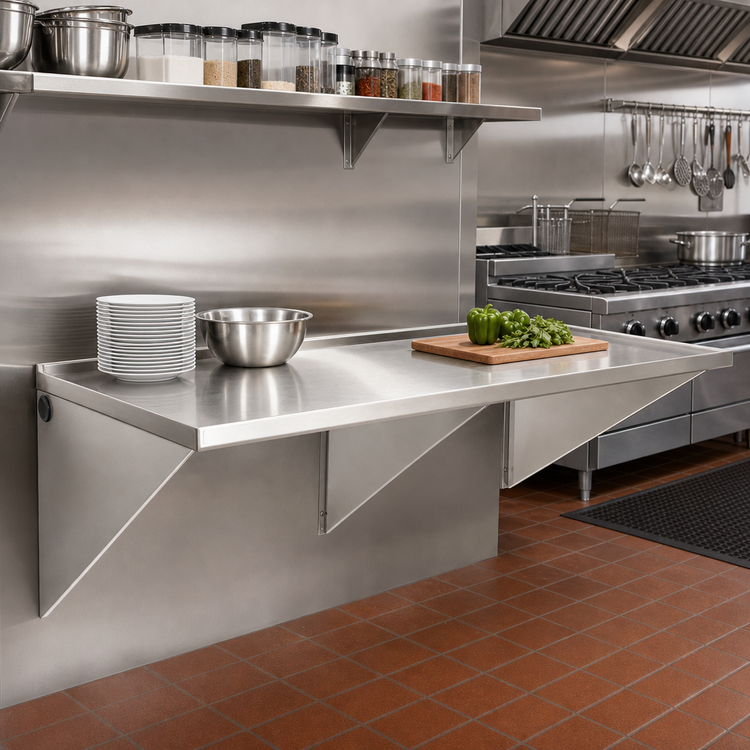 Product image #2 for Wall-Mount Stainless Steel Work Table, 72 x 30 Inches, 1-1/2 Inch Rear Up-Turn