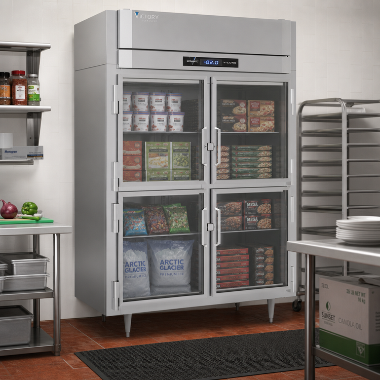 Product image #3 for Victory UltraSpec V-Core 2-Section Extra Wide Glass Half-Door Reach-In Freezer