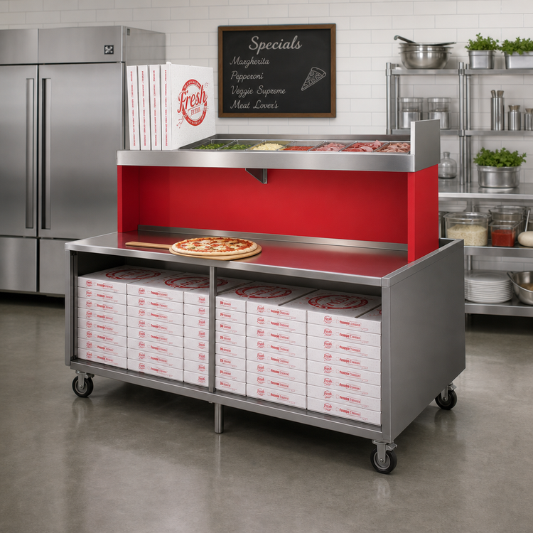 Product image #2 for Eagle Group Cut-N-Pack PIC84R 84" Mobile Pizza Prep Table with Full Base Storage