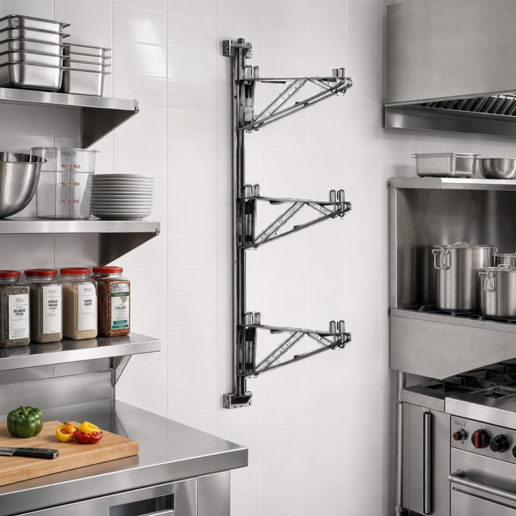 Product image #2 for Eagle Group Adjustable Post Wire Wall Mount Mid Unit for 21-Inch Deep Shelves, Stainless Steel, 54-Inch Post