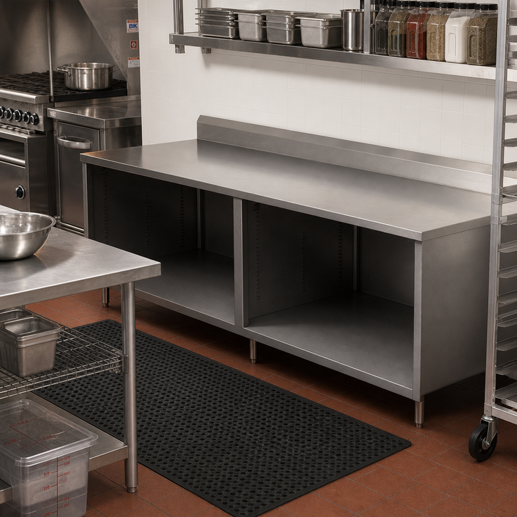 Product image #2 for BK Resources CSTR5-3696 96-Inch x 36-Inch Stainless Steel Chef Table with Open Front Cabinet Base and 5-Inch Backsplash