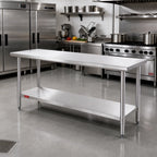 Thumbnail image #2 for Duke Manufacturing 416S-24108 108-Inch Stainless Steel Work Table, 16-Gauge 400 Series Top, Flat, Open Base with Undershelf