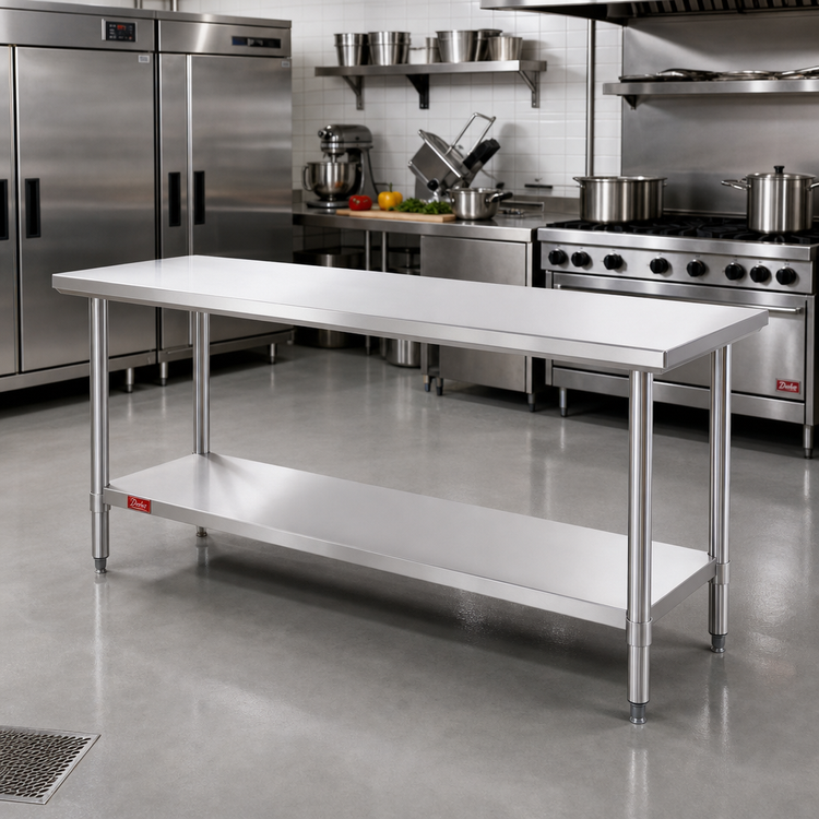 Product image #2 for Duke Manufacturing 108-Inch x 24-Inch Stainless Steel Work Table with Undershelf, Flat Top