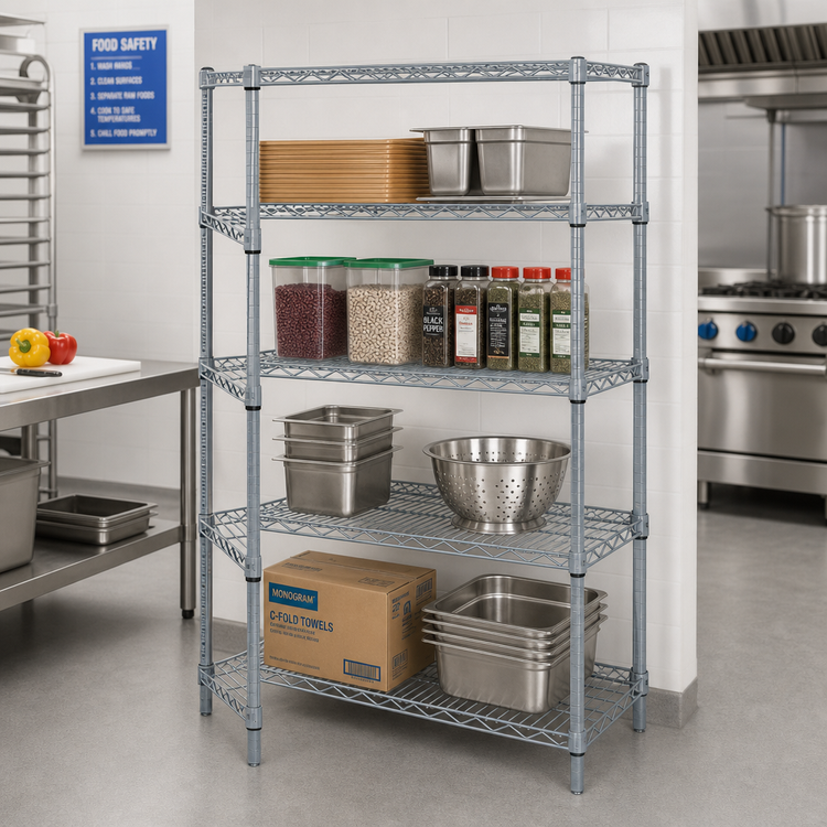 Product image #2 for Quantum 30-Inch W x 14-Inch D x 54-Inch H Stationary Wire Shelving Starter Kit with 4 Shelves and 4 Posts, Gray Epoxy Antimicrobial Finish