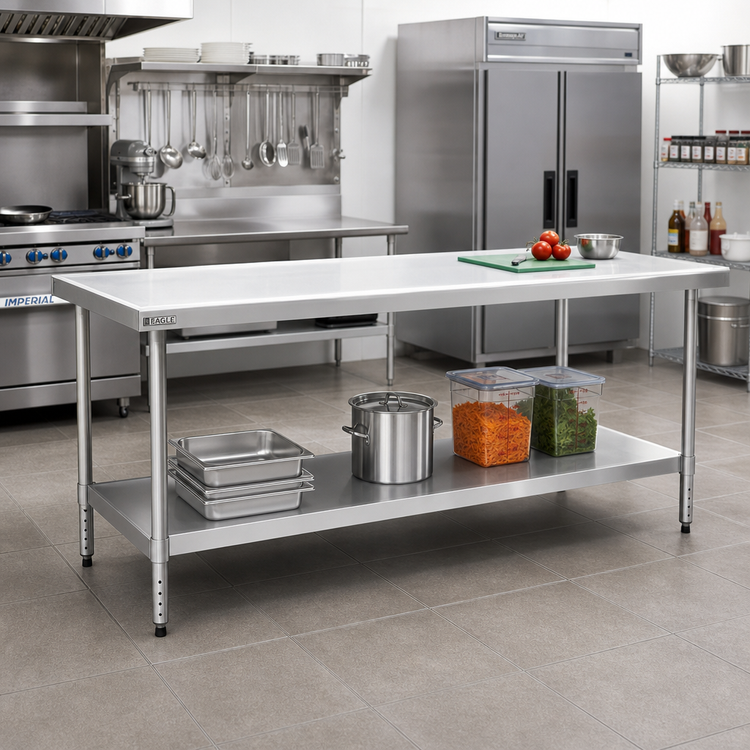 Product image #2 for Eagle Group Spec-Master Marine Series 72 Inch x 48 Inch Stainless Steel Work Table with Adjustable Undershelf