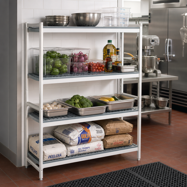 Product image #2 for Fermostock 4-Tier Starter Shelving Unit with Removable Polymer Inserts, 71 In. H x 26 In. W x 14 In. D