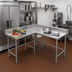 Thumbnail image #2 for Advance Tabco L-Shaped Stainless Steel Corner Work Table, 96 x 60 Inch, 24 Inch Deep, 14 Gauge 304 Top, 5 Inch Backsplash