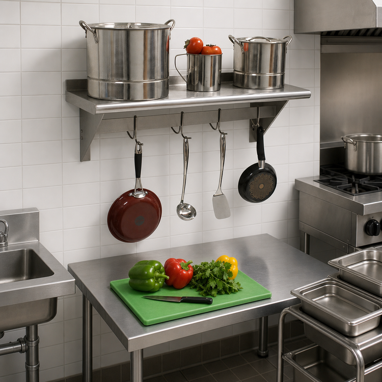 Product image #2 for Advance Tabco PS-15-48 Wall-Mounted Shelf with Pot Rack, 48" W x 15" D, 18/430 Stainless Steel