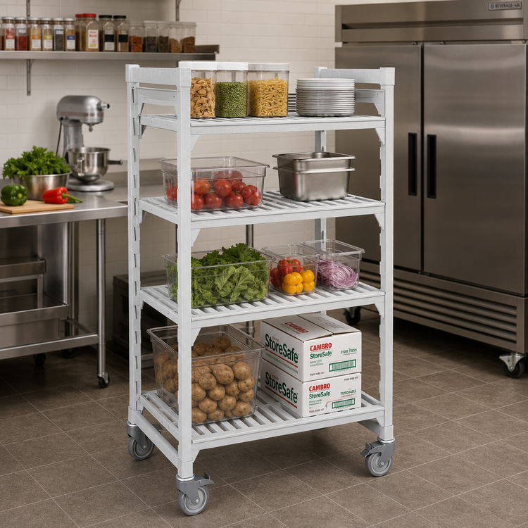 Product image #3 for Cambro Camshelving Premium 4-Tier Vented Mobile Starter Unit, 21 x 42 x 67-1/4 Inches, Speckled Gray