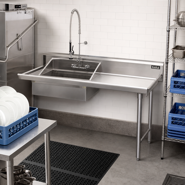 Product image #2 for Eagle Group Straight Soiled Dishtable with 20 x 20 x 5 Pre-Rinse Sink, 36 x 30 Inches, Right-to-Left Operation