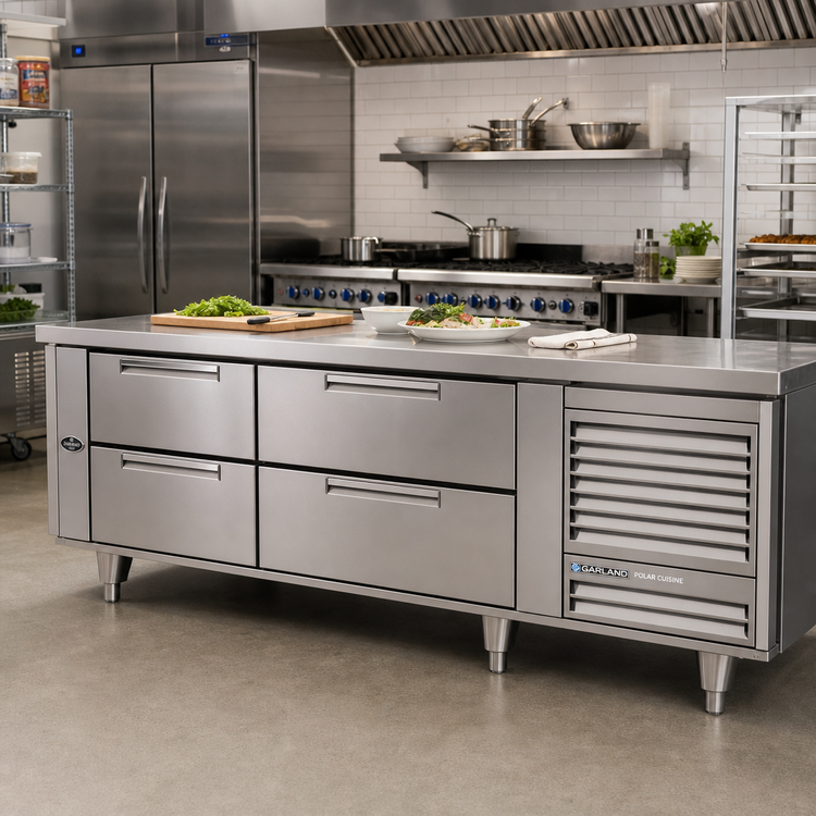 Product image #2 for Garland Polar Cuisine 78-Inch Self-Contained Refrigerated Drawer Base, 2-Section, 4 Drawers