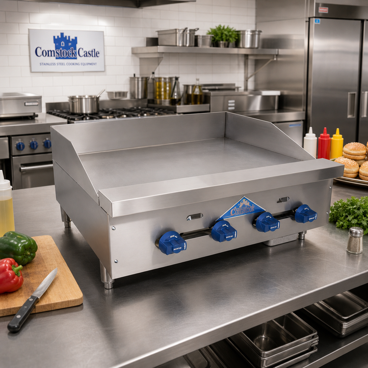 Product image #2 for Comstock-Castle 72-Inch Countertop Gas Griddle with Smooth Steel Plate and Manual Controls
