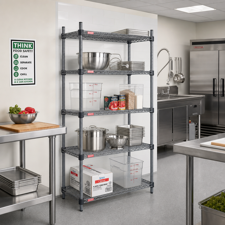 Product image #2 for Eagle Valu-Master Quad-Adjust 4-Tier Stationary Wire Shelving Starter Unit, 36"W x 24"D x 74"H, Pewter Gray Epoxy