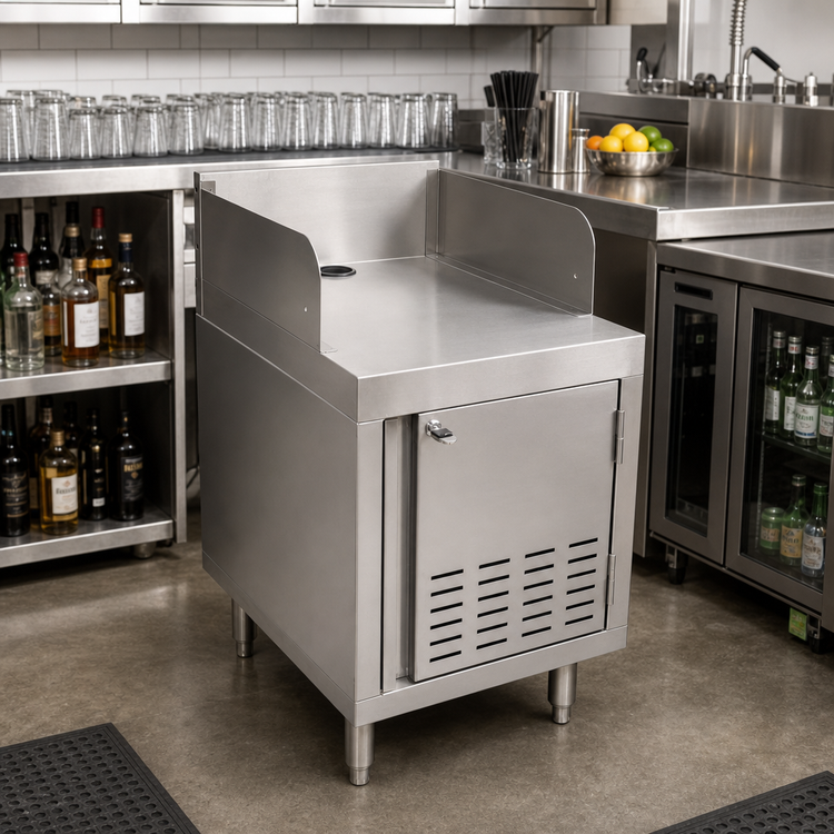 Product image #2 for John Boos 24" x 24" 18-Gauge Stainless Steel Underbar Point-of-Service Cabinet with Right-Hinged Vented Door and Lock