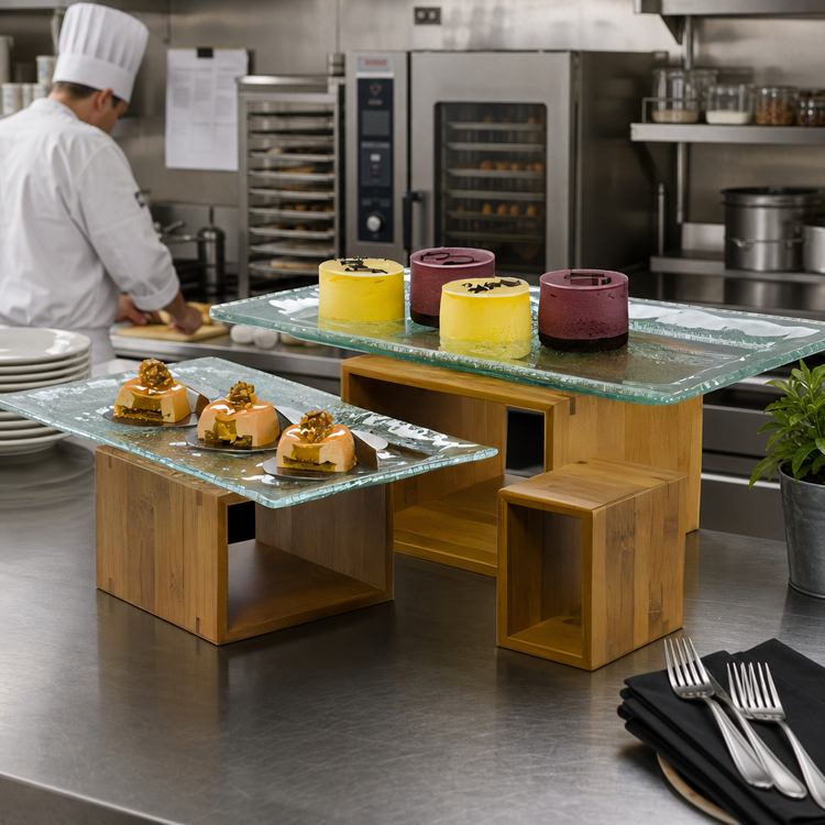 Product image #2 for American Metalcraft Dark Bamboo Open Frame Wood Buffet Riser Set of 3