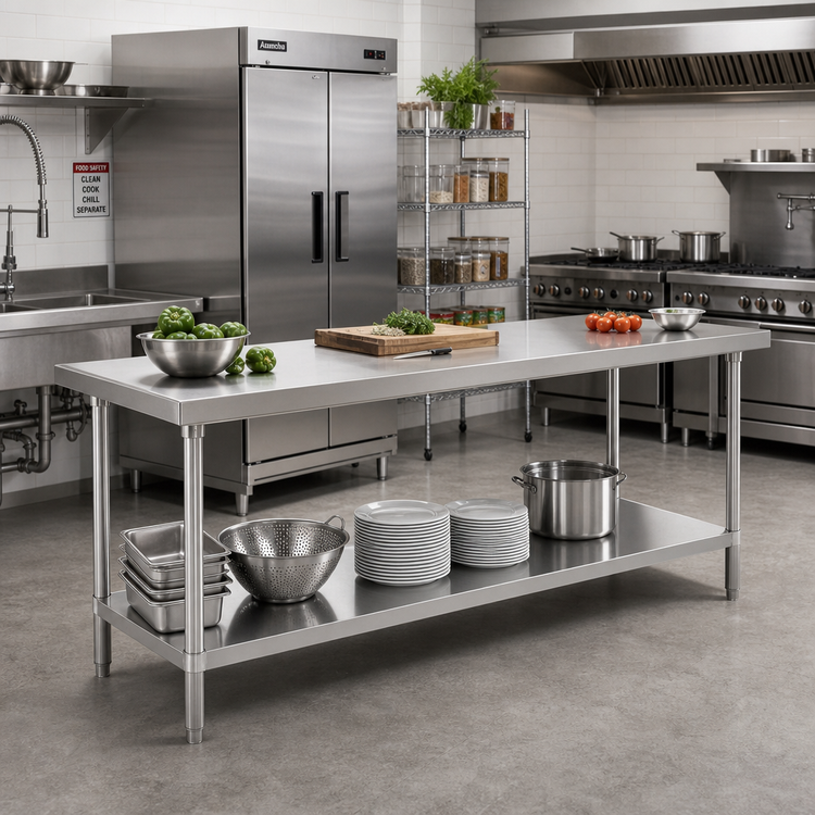 Product image #2 for Advance Tabco 120 Inch x 30 Inch 14-Gauge 304 Stainless Steel Work Table with Galvanized Undershelf