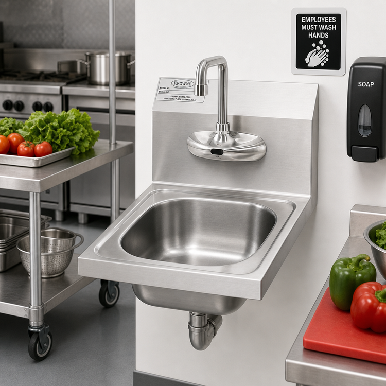 Product image #2 for Krowne Wall-Mount Stainless Steel Hand Sink with Electronic Faucet, 9 x 11 x 5-Inch Bowl