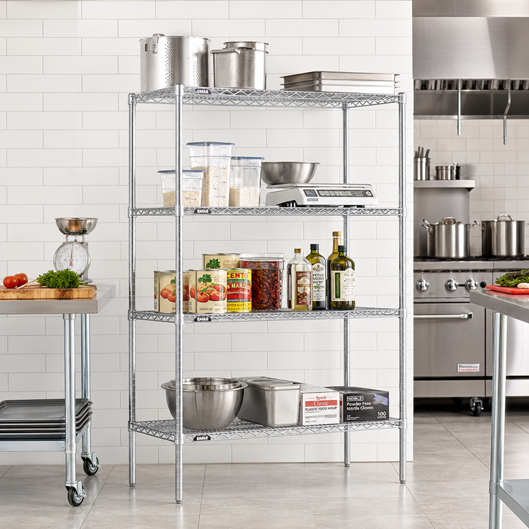 Product image #2 for Eagle Group 4-Tier Starter Wire Shelving Unit, 36"W x 18"D x 74"H, Stainless Steel Finish