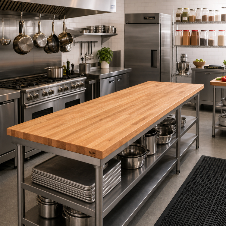 Product image #2 for John Boos Appalachian Red Oak Blended Edge Grain Island Countertop, 108 x 27 x 1-1/2 Inches, Varnique Finish