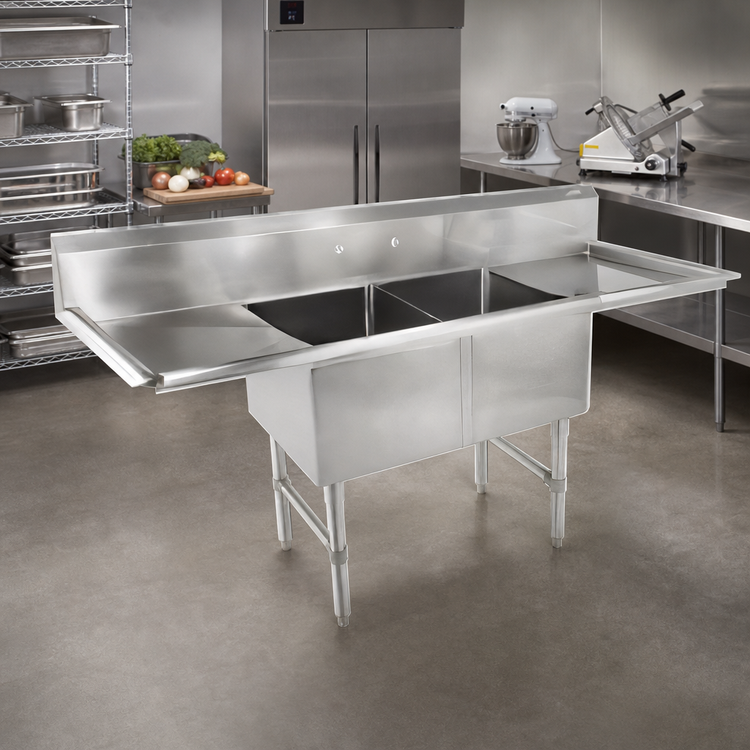 Product image #2 for John Boos B Series 2-Compartment Stainless Steel Sink with Left and Right Drainboards, 75-1/4 Inch Wide