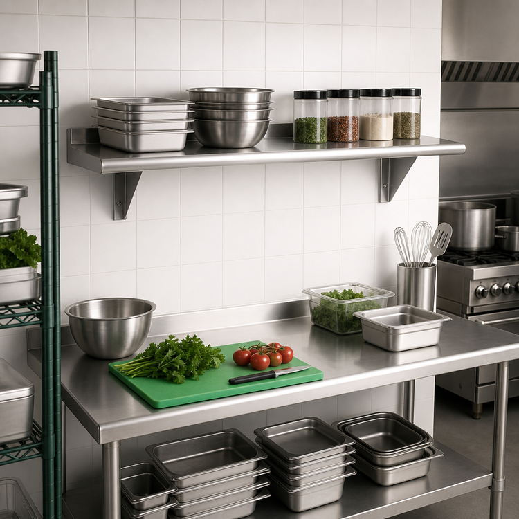 Product image #2 for Advance Tabco 60-Inch Wall-Mounted Shelf, 12-Inch Deep, 304 Stainless Steel, Satin Finish