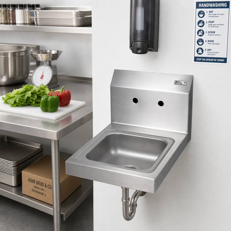 Product image #2 for John Boos Pro-Bowl Wall-Mount Stainless Steel Hand Sink with 9 x 9 x 5-Inch Bowl