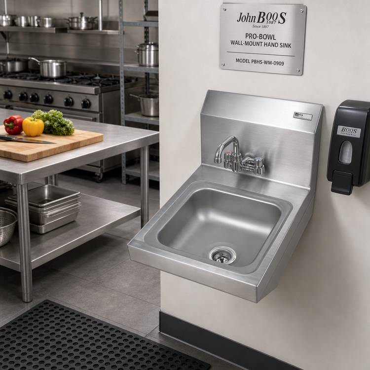 Product image #2 for John Boos Pro-Bowl Wall-Mount Stainless Steel Hand Sink with 9 x 9 x 5-Inch Bowl