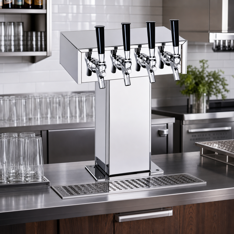 Product image #2 for Perlick Century Extra High 4-Faucet Glycol-Cooled Tee Draft Beer Tower, Polished Chrome
