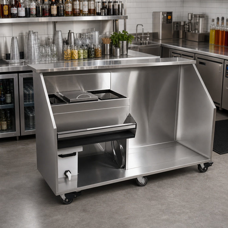 Product image #2 for Glastender 84-Inch Stainless Steel Portable Bar for Stackable Cups with Refrigerator Space