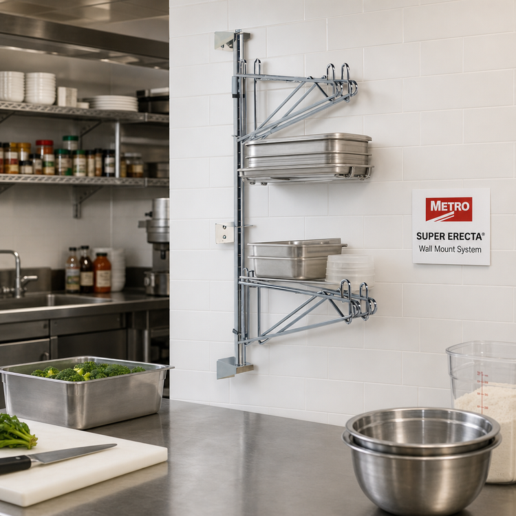 Product image #2 for Metro Super Erecta 18-Inch Chrome-Plated Two-Tier Post-Type Wall Mount Mid Unit