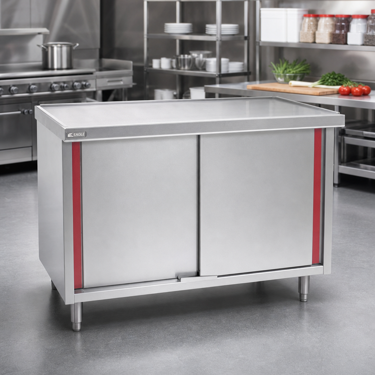 Product image #2 for Eagle Spec-Master Marine Counter Edge Flat Top Stainless Steel Work Table with Cabinet Base and Sliding Doors, 72 x 24 Inches