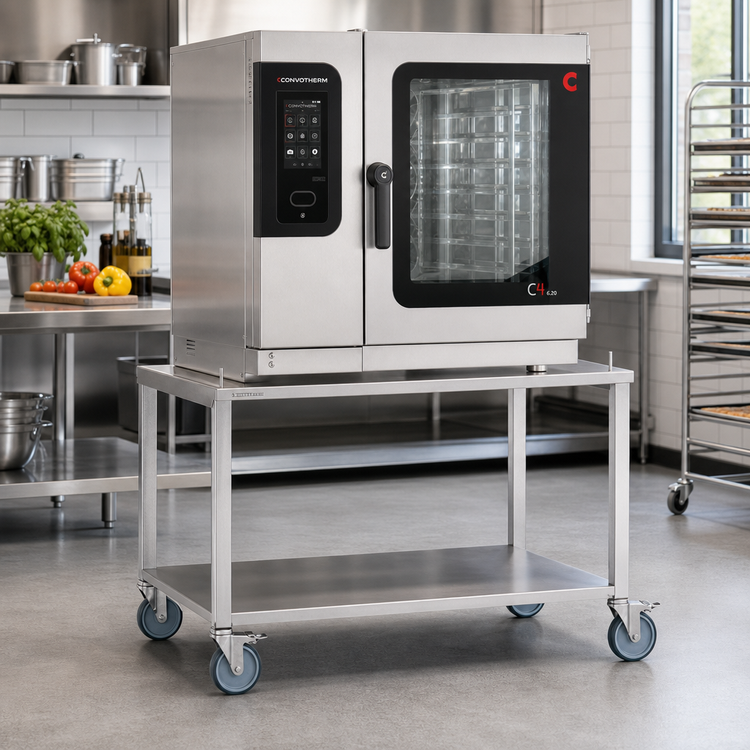 Product image #2 for Convotherm Stainless Steel Oven Stand with Open Undershelf and Casters for C4 6.20 & 10.20