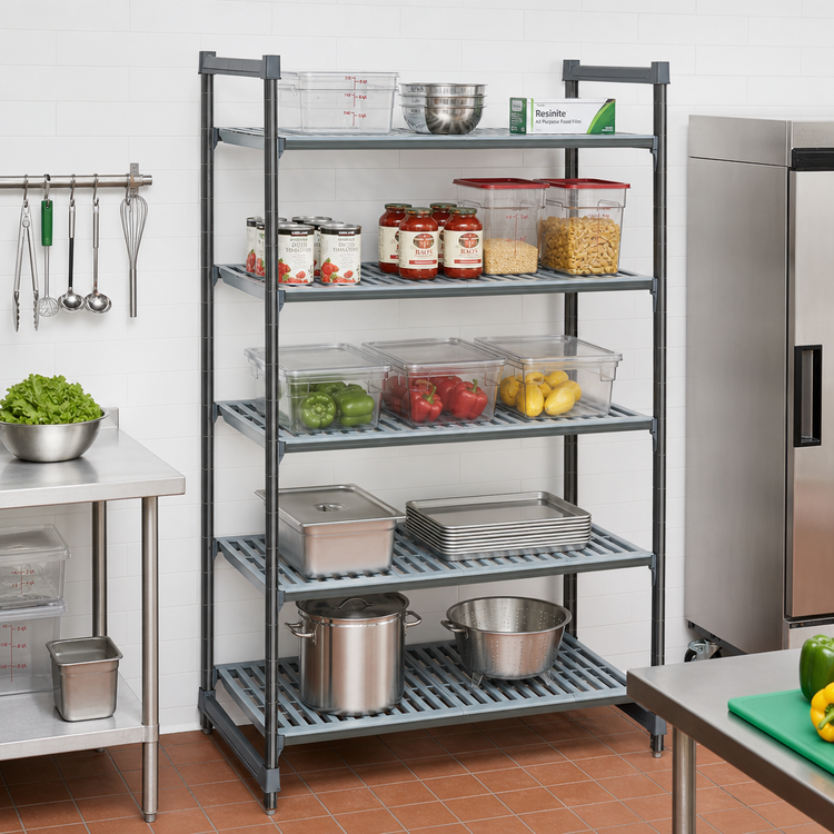 Product image #2 for Cambro Camshelving Basics Plus 5-Tier Stationary Vented Polymer Shelving Starter Unit, 18 x 48 x 72 Inches, Brushed Graphite