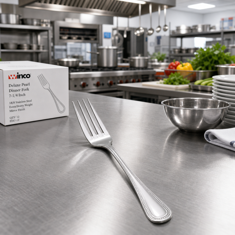 Product image #3 for Winco Deluxe Pearl 7-1/4 Inch Dinner Fork, 18/8 Stainless Steel, Extra Heavy Weight, Mirror Finish