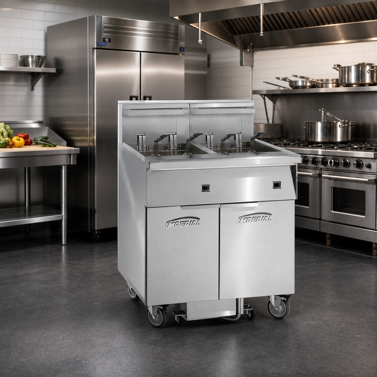 Product image #2 for Imperial IFSSP450ET 4-Battery 50 lb. Electric Floor Model Fryer with Built-In Filter System