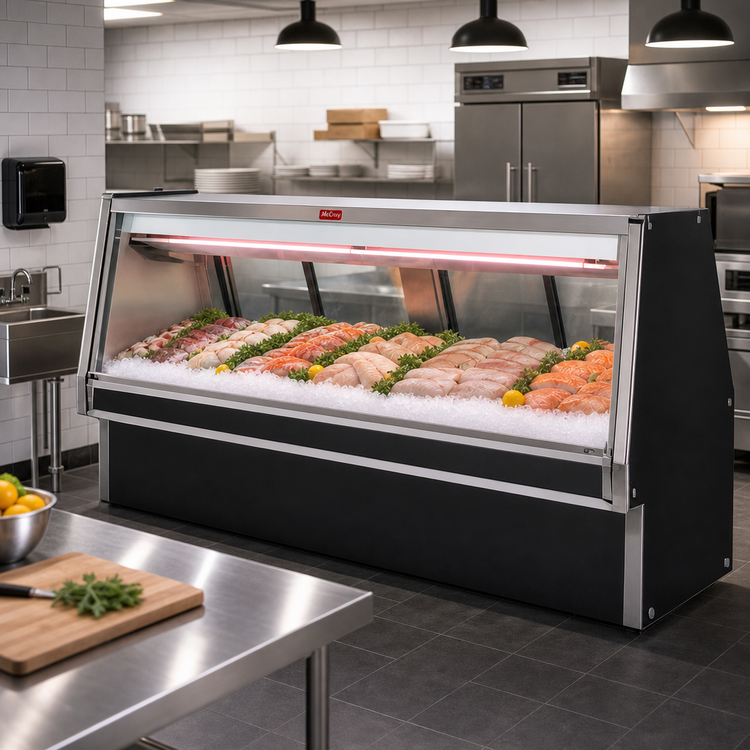 Product image #2 for Howard-McCray 34E Series Remote Double Duty Fish and Poultry Service Case, 100.5-Inch Endless Design, Black Exterior, LED Lighting