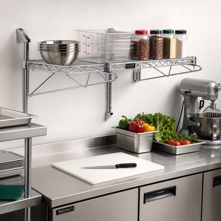 Product image #2 for Quantum Cantilever Single Shelf Wall-Mount Wire Shelf, 42 x 18 Inches, Chrome Plated