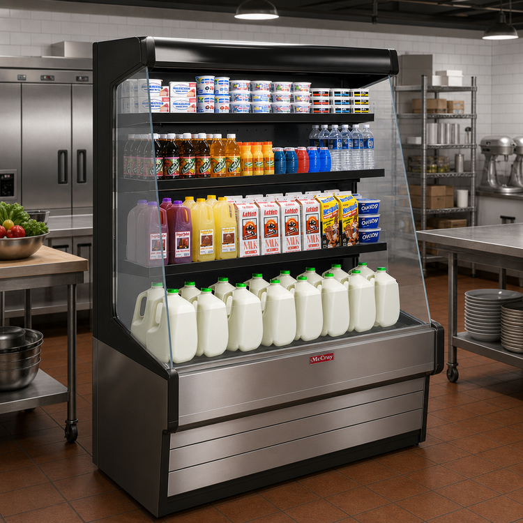 Product image #2 for Howard-McCray 30E Series Rear Loading Self-Contained Open Merchandiser, 63-Inch, Stainless Steel, Sliding Rear Doors
