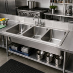 Thumbnail image #2 for BK Resources DDI3-162012224 3-Compartment Deep-Drawn Stainless Steel Drop-In Sink, 55-3/4"W x 25"D x 12"H, 16" x 20" x 12" Bowls