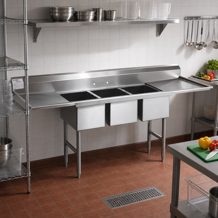 Product image #2 for Spec-Master SFN3242-3-18R-14/3 Commercial Three Compartment Meat Platter Sink with Right Drainboard