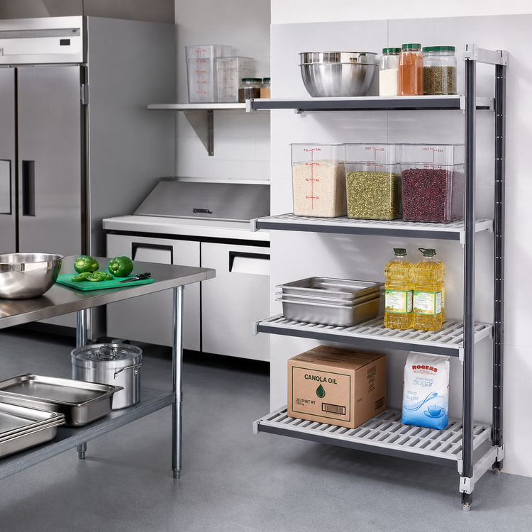 Product image #2 for Cambro Camshelving Elements XTRA 4-Tier Vented Stationary Add-On Polymer Shelving Unit, 30W x 21D x 72H