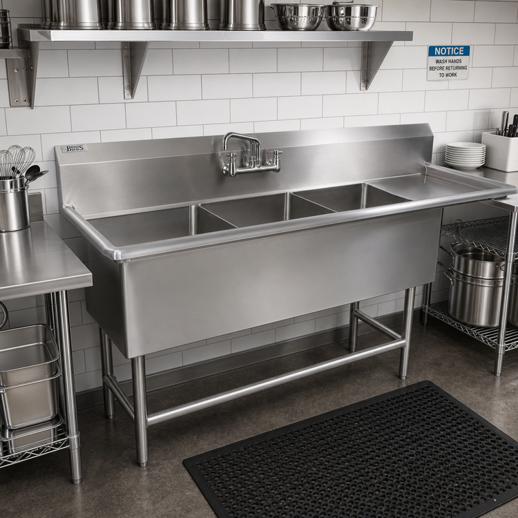 Product image #2 for John Boos Pro-Bowl 3-Compartment Sink with 30" Right-Hand Drainboard, 18" x 24" x 12" Bowls