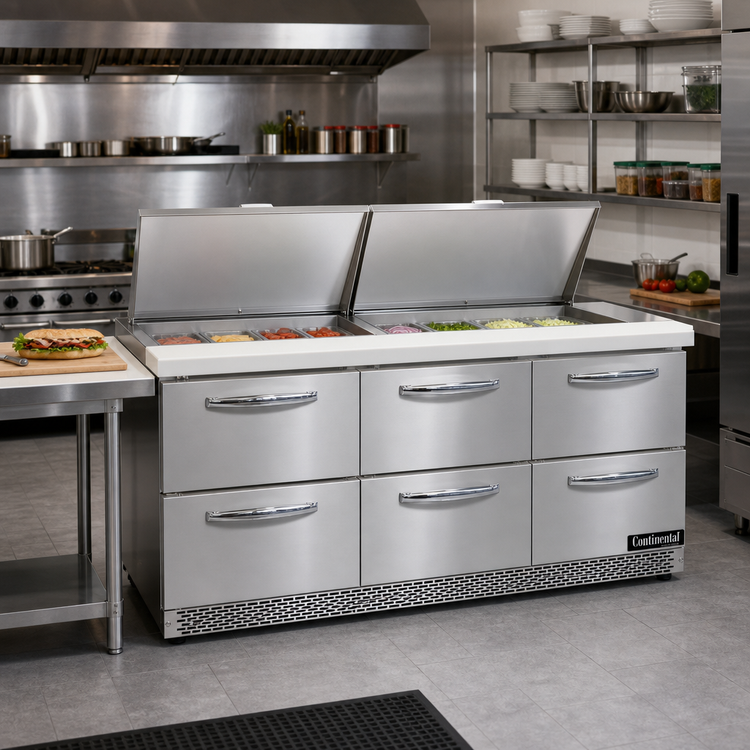 Product image #2 for Continental Refrigerator Designer Line D72N27M-FB-D 72" Front Breathing Mighty Top Refrigerated Sandwich Prep Table with Drawers