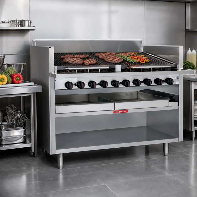 Product image #2 for Magikitch'n FM-RMB-660 60-Inch Floor Model Gas Radiant Charbroiler with Open Cabinet Base