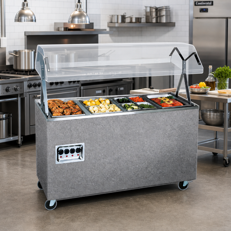Product image #2 for Vollrath 2-Series Affordable Portable 4-Well Mobile Hot Food Station with Buffet Breath Guard, Enclosed Granite Base, 208-240V