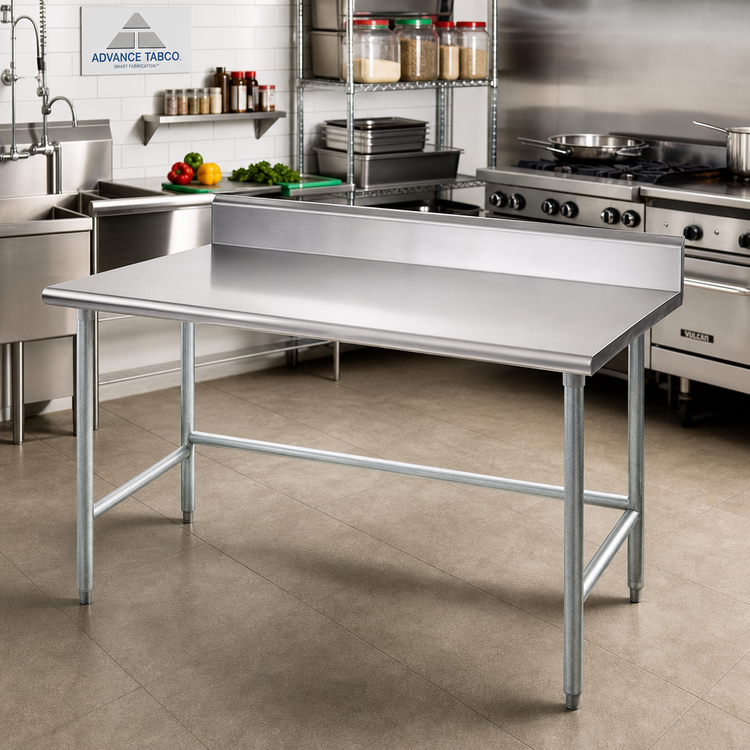 Product image #2 for Advance Tabco 48" x 30" 16-Gauge 430 Stainless Steel Work Table with 5" Backsplash and Galvanized Open Base