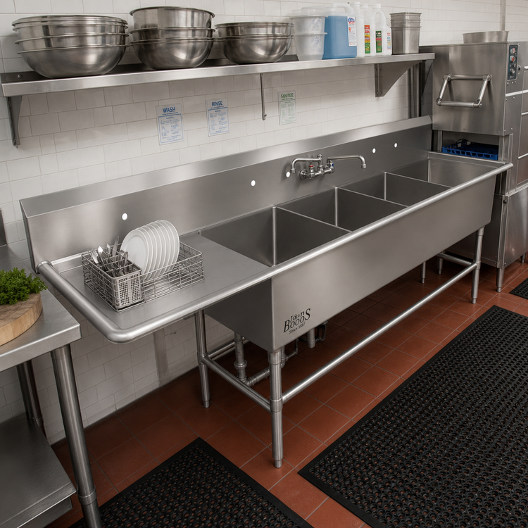 Product image #2 for John Boos Pro-Bowl 4-Compartment Sink with 30-Inch Left Drainboard, 18 x 24 x 14-Inch Bowls, Stainless Steel